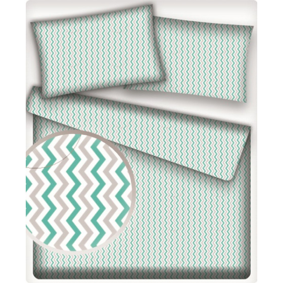 Dekorační dětské bavlněné látky metráž Cikcak barva mentolová a šedá