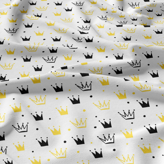 Tissu coton au mètre, 125 g/m², largeur 160 cm, imprimé Couronnes jaune et blanche