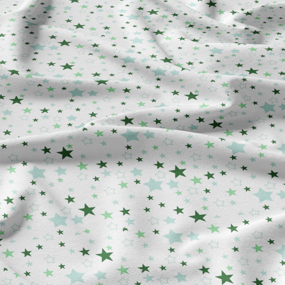 Tissu coton au mètre, 125 g/m², largeur 160 cm, imprimé Etoiles verte et blanche