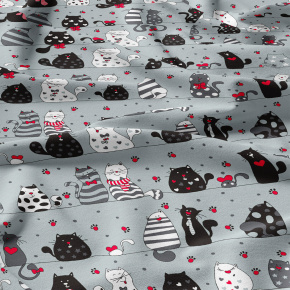 Tissu coton au métre imprimé Crazy Chat couleur gris 