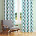 Tissu coton au mètre, 125 g/m², largeur 160 cm, imprimé Pentagones turquoise et blanche