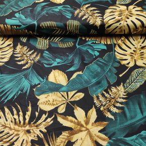 Tissu en coton au mètre, 125 g/m², largeur 160 cm, imprimé à feuilles jaunes