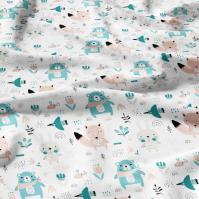 Tissu coton au métre imprimé Animaux drôles couleur turquoise