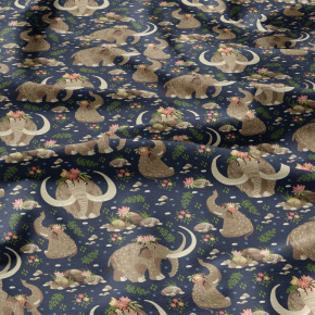 Tissu coton au métre imprimé Mammouths couleur grenat