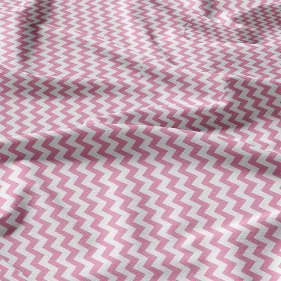 Tissu coton au métre couleur blanche zigzag rose