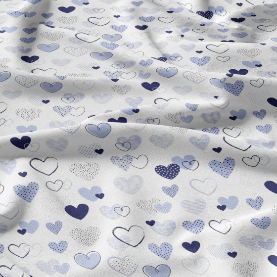 Tissu coton au métre couleur blanche coeurs bleu 486