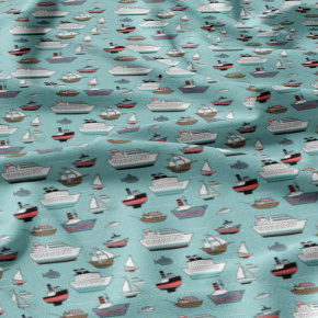 Tissu coton au métre imprimé Bateaux bleu
