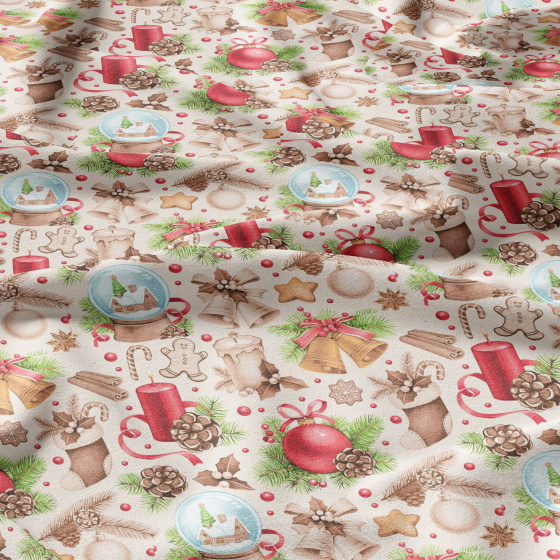 Tissus en coton de Noël au mètre, 160 cm motif Noël biege