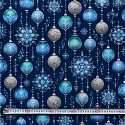 Tissus en coton de Noël au mètre, 160 cm motif Boules de Noël bleu-marine