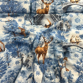Tissus en coton de Noël au mètre, 160 cm motif Nature Bleu