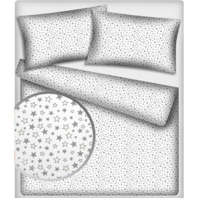 Tissu coton au mètre, 125 g/m², largeur 160 cm, imprimé Etoiles griset blanche