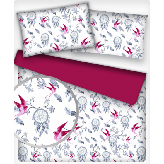 Dětské bavlněná látka metráž vzor Lovec snů amarant bílý podklad