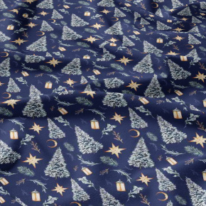 Tissus en coton de Noël au mètre, 160 cm motif Noël Bleu Marine