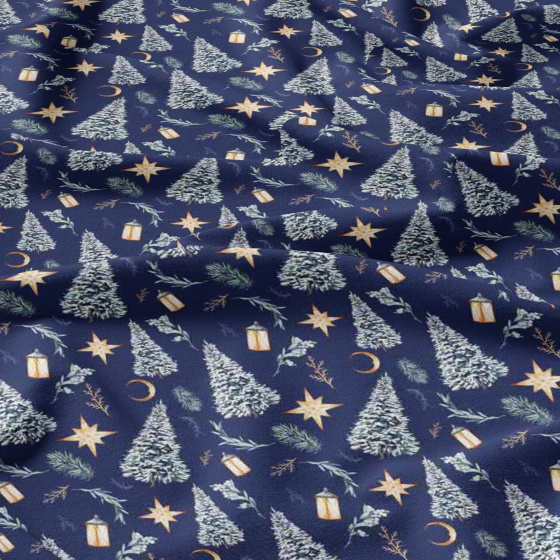 Tissus en coton de Noël au mètre, 160 cm motif Noël Bleu Marine