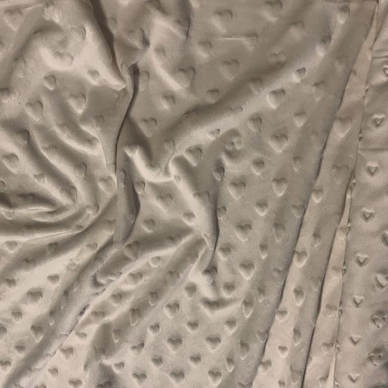 Tissu minky coeurs, 330 gr/m2, largeur 160 cm, ecru