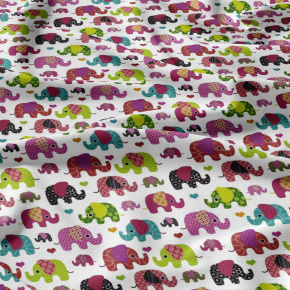 Tissu coton au métre imprimé Eléphants couleur amarante