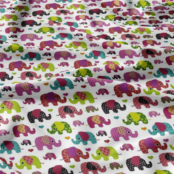 Tissu coton au métre imprimé Eléphants couleur amarante