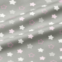 Dětská bavlněná látka Hvězdy Bílé a Růžové na Šedém 