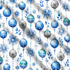 Tissus en coton de Noël au mètre, 160 cm motif Boules de Noël blanc