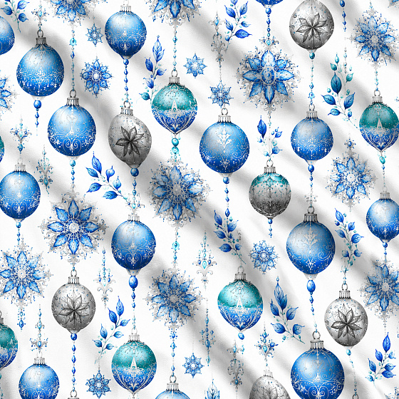 Tissus en coton de Noël au mètre, 160 cm motif Boules de Noël blanc