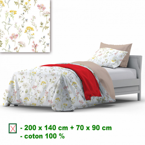 Linge de lit en coton avec fermeture, couleur Blanche, 140x200 cm 