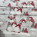 Christmas cotton fabric, by the meter, width 160 cm, Red Gnomes on Gray, Red snowflakes.flakes