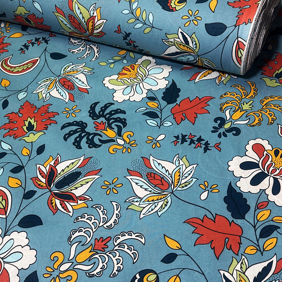 Bavlněná látka  kytičky na Modrém