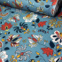 Tissu en coton au mètre, 125 g/m², largeur 160 cm, imprimé à fleurs sur fond bleu