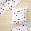 Tissu coton au mètre, 125 g/m², largeur 160 cm, imprimé Couronnes rose et blanche