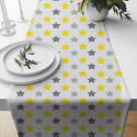 Tissu coton au mètre, 125 g/m², largeur 160 cm, imprimé Etoiles gris, jaune et blanche