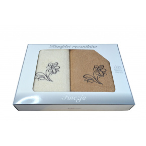 Serviette de toilette à broder en coton, éponge (2 pièces) Beige et Ecru