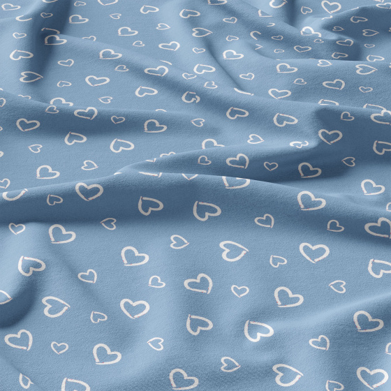 Tissu coton au métre couleur bleu coeurs blanche