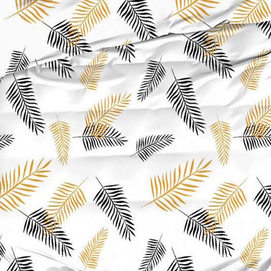 Dekorační dětská bavlněná látka vzor Listy na bílém