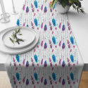 Tissu coton au métre couleur blanche plumes turquoise et amarante