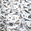 Cotton fabric, by the meter. Cats and a Ball of Yarn on White