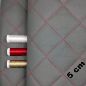 Simili cuir matelassé 5X5 cm, 540 g/m², largeur 145 cm, fraphite avec fil rouge