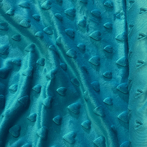 Tissu minky coeurs, 330 gr/m2, largeur 160 cm, turquoise
