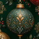 Tissus en coton de Noël au mètre, 160 cm motif Boules de Noël vert