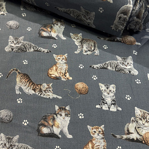 Tissu coton au métre imprimé Chat et sindice couleur gris Tissu coton au métre imprimé Chat et sindice couleur gris