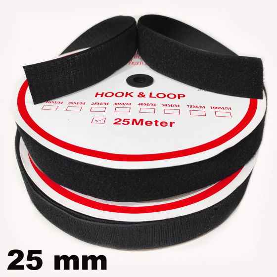 Pásek na suchý zip Háček a Smyčka set černý 25 mm balení 25 m