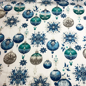 Tissus en coton de Noël au mètre, 160 cm motif Boules de Noël blanc