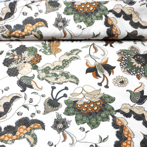 Tissu en coton au mètre, 125 g/m², largeur 160 cm, imprimé à pivoine marron sur fond blanc