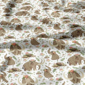 Tissu coton au métre motif Mammouths sur blanc