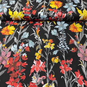 Tissu en coton au mètre, 125 g/m², largeur 160 cm, imprimé à champ sur fond noir