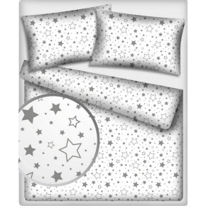 Tissu coton au mètre, 125 g/m², largeur 160 cm, imprimé Etoiles gris et blanche