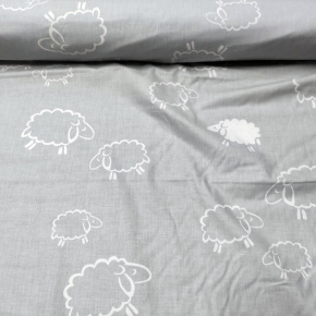 Tissu coton au métre imprimé Moutons blanche couleur gris