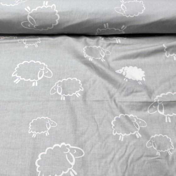 Tissu coton au métre imprimé Moutons blanche couleur gris