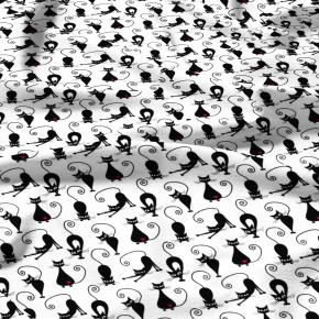 Tissu coton au métre imprimé Chat Cleopatra couleur blanche