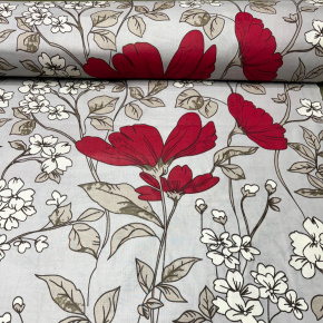 Tissu en coton au mètre, 125 g/m², largeur 160 cm, imprimé à fleurs sur fond gris