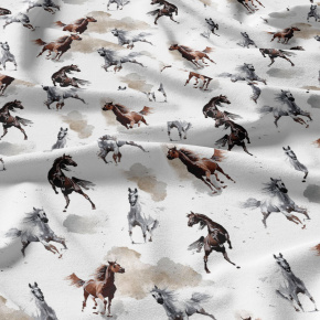Tissu coton au métre imprimé Chevaux couleur blanche